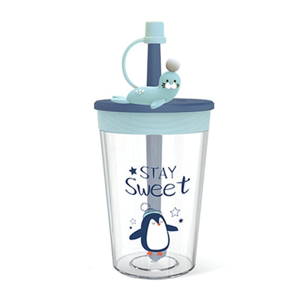 Children Cartoon Marine Animal Straw Drinking Cup Safe And Environmentally Friendly Plastic Drinking Cup(Light Blue)-garmade.com