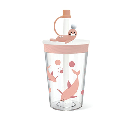 Children Cartoon Marine Animal Straw Drinking Cup Safe And Environmentally Friendly Plastic Drinking Cup(Pink)-garmade.com