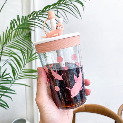 Children Cartoon Marine Animal Straw Drinking Cup Safe And Environmentally Friendly Plastic Drinking Cup(Pink)-garmade.com