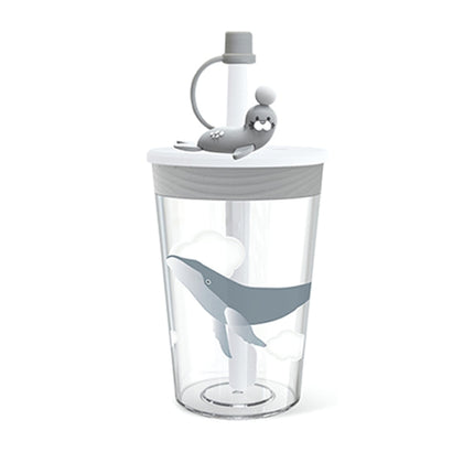 Children Cartoon Marine Animal Straw Drinking Cup Safe And Environmentally Friendly Plastic Drinking Cup(Light Grey)-garmade.com