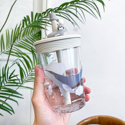 Children Cartoon Marine Animal Straw Drinking Cup Safe And Environmentally Friendly Plastic Drinking Cup(Light Grey)-garmade.com