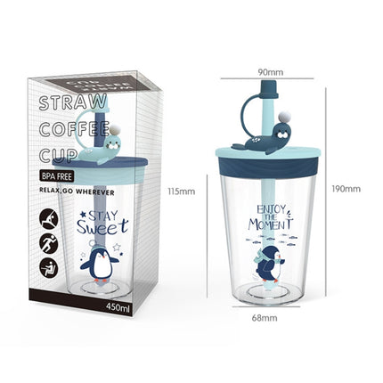 Children Cartoon Marine Animal Straw Drinking Cup Safe And Environmentally Friendly Plastic Drinking Cup(Light Grey)-garmade.com