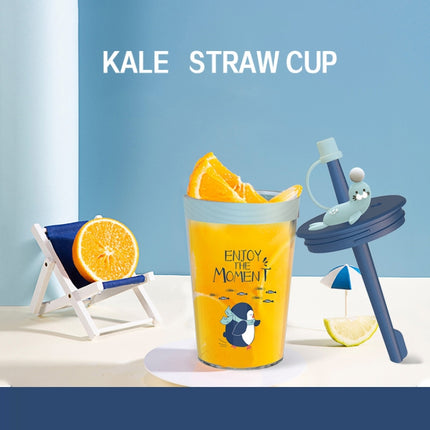 Children Cartoon Marine Animal Straw Drinking Cup Safe And Environmentally Friendly Plastic Drinking Cup(Light Grey)-garmade.com