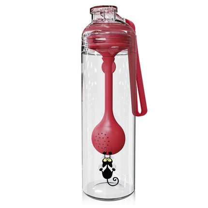 Cartoon Cat Pattern Tea Water Separation Plastic Cup With Spoon(Red)-garmade.com
