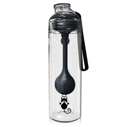 Cartoon Cat Pattern Tea Water Separation Plastic Cup With Spoon(Black)-garmade.com