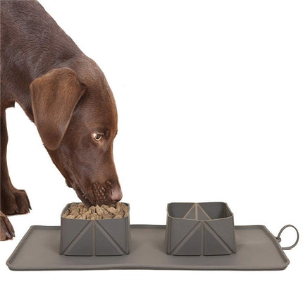 Pet Silicone Non-Slip Folding Bowl Outdoor Flannel Bag Portable Food Bowl(Gray)-garmade.com