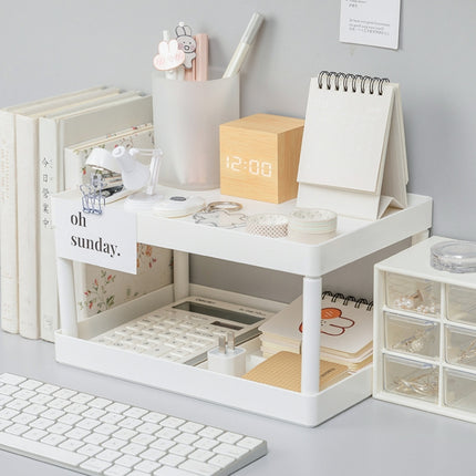 Simple Double-Layer Desktop Rack Dormitory Stationery & Sundries Organizer(White)-garmade.com