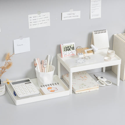 Simple Double-Layer Desktop Rack Dormitory Stationery & Sundries Organizer(White)-garmade.com