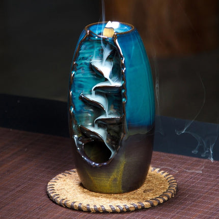 Ceramic Aromatherapy Furnace Lotus Smell Aromatic Home Office Incense Crafts Incense Burner Holder(Blue)-garmade.com