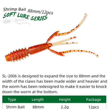 2 Bags Salted Shrimp Type Fishy Lure Soft Bait Soft 88mm/2.2g (12pcs/bag)(SL-2006-E )-garmade.com