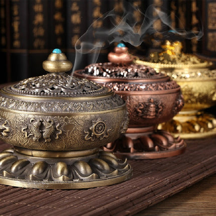 Eight Treasure Incense Burner Homeware Incense Burner Decoration, Size:Mdeium(Gold)-garmade.com