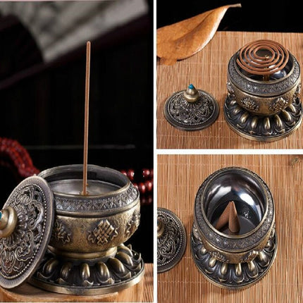 Eight Treasure Incense Burner Homeware Incense Burner Decoration, Size:Mdeium(Bronze)-garmade.com