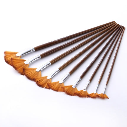 ZHU TING 9 PCS / Set Wooden Pole Fan-Shaped Nylon Hair Paintbrush Gouache Watercolor Acrylic Oil Painting Fishtail-garmade.com