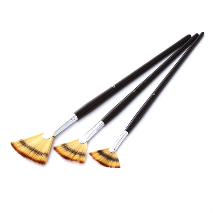 3 PCS / Set Long Rod Fishtail Fan-Shaped Gouache Brush Nylon Wool Watercolor Art Brush(Black)-garmade.com