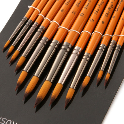 ZHU TING 12 PCS / Set Short Wooden Pole Nylon Hair Watercolor Hook Line Brush Nail Oil Painting Stroke Brush-garmade.com