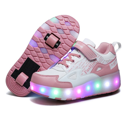 E68 Two-Wheeled Children Skating Shoes Rechargeable Light Wheel Shoes, Size: 27(Pink)-garmade.com
