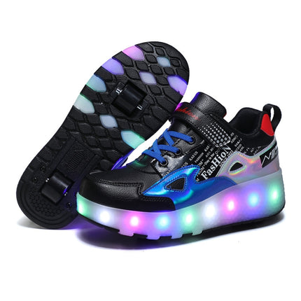 E68 Two-Wheeled Children Skating Shoes Rechargeable Light Wheel Shoes, Size: 28(Blue)-garmade.com