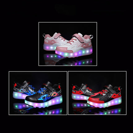 E68 Two-Wheeled Children Skating Shoes Rechargeable Light Wheel Shoes, Size: 28(Pink)-garmade.com