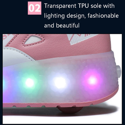 E68 Two-Wheeled Children Skating Shoes Rechargeable Light Wheel Shoes, Size: 29(Pink)-garmade.com