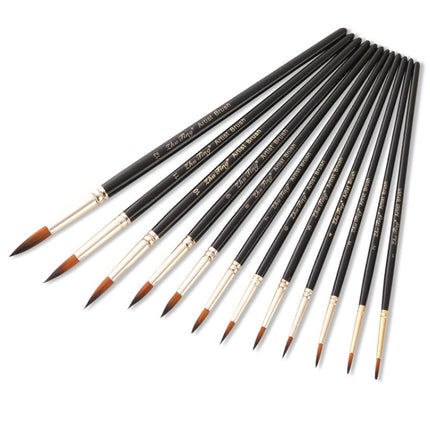 ZHU TING 12 PCS / Set Nylon Hair Watercolor Pen Children Painted Gouache Brush(Black Rod Tips)-garmade.com