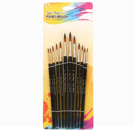 ZHU TING 12 PCS / Set Nylon Hair Watercolor Pen Children Painted Gouache Brush(Black Rod Tips)-garmade.com