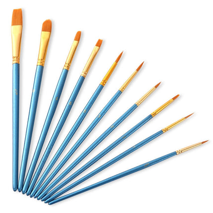 ZHU TING 20 PCS / 2 Sets Pearl Rod Nylon Hair Combination Brush Oil Paint Brush(Blue Rods)-garmade.com