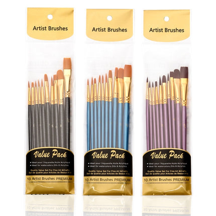 ZHU TING 20 PCS / 2 Sets Pearl Rod Nylon Hair Combination Brush Oil Paint Brush(Blue Rods)-garmade.com