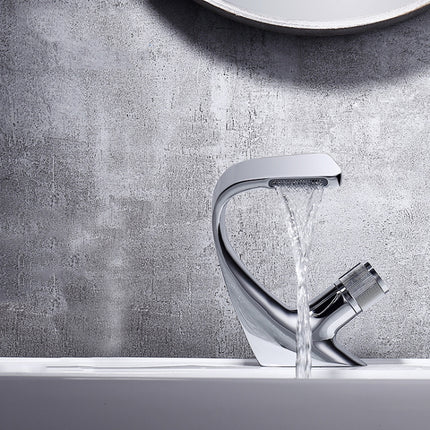 Basin Waterfall Type Hot & Cold Water All-Copper Faucet Bathroom Sanitary Ware (Electroplating Silver)-garmade.com