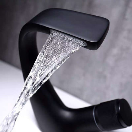 Basin Waterfall Type Hot & Cold Water All-Copper Faucet Bathroom Sanitary Ware (Black)-garmade.com