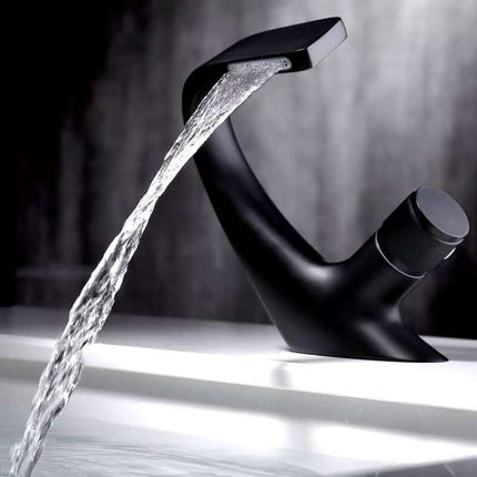 Basin Waterfall Type Hot & Cold Water All-Copper Faucet Bathroom Sanitary Ware (Black)-garmade.com