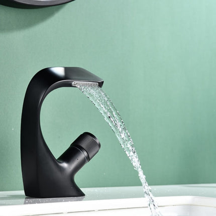 Basin Waterfall Type Hot & Cold Water All-Copper Faucet Bathroom Sanitary Ware (Black)-garmade.com