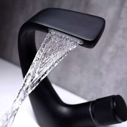 Basin Waterfall Type Hot & Cold Water All-Copper Faucet Bathroom Sanitary Ware (Black Gold)-garmade.com