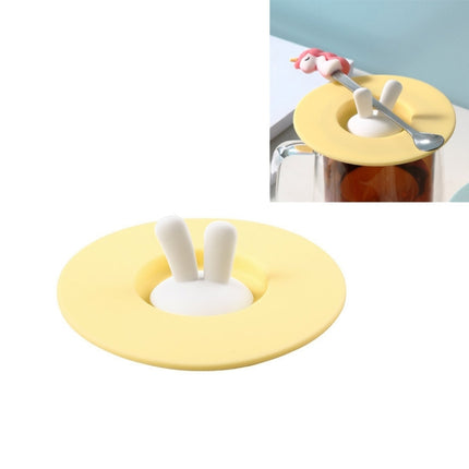 Food Grade Bunny Ears Shape Silicone Cup Lid Sealing Lid Cartoon Mug Dustproof Leak-Proof Lid(Yellow)-garmade.com