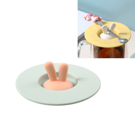 Food Grade Bunny Ears Shape Silicone Cup Lid Sealing Lid Cartoon Mug Dustproof Leak-Proof Lid(Green)-garmade.com