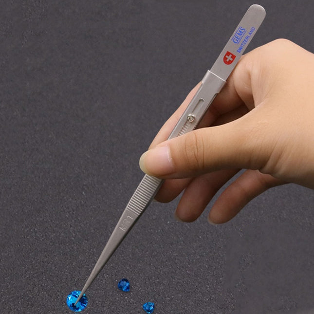 Non-Slip Diamond Tweezers Jewelry Tweezers Elastic Stainless Steel Gem Diamond Clips Durable Tools Tweezers With Slot and Lock-garmade.com