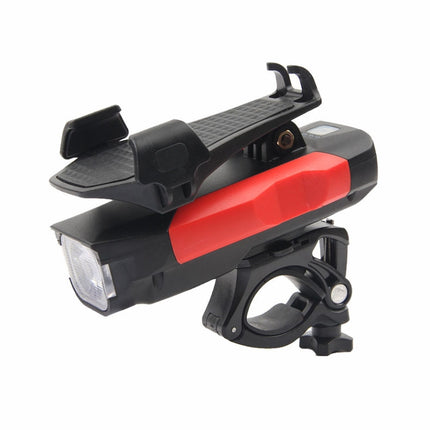 500LM Bicycle Light Mobile Phone Holder Multi-Function Riding Front Light With Horn 2400 mAh (Black Red)-garmade.com
