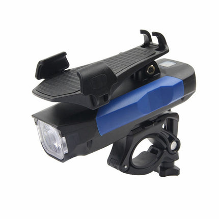 500LM Bicycle Light Mobile Phone Holder Multi-Function Riding Front Light With Horn 2400 mAh (Black Blue)-garmade.com