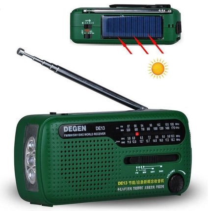 DE13 Hand-Cranked Power Full Band Solar Charging Emergency Outdoor Radio(Green)-garmade.com