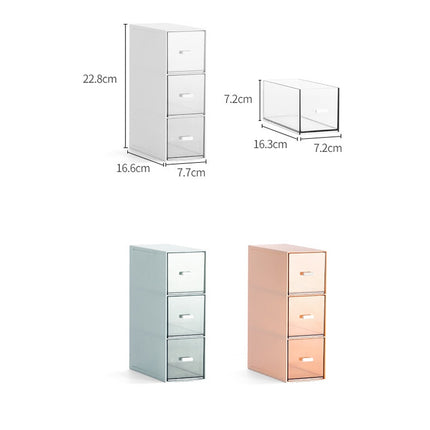 Desktop Drawer Storage Box Cosmetics Office Student Stationery Pen Dormitory Three Grid Desk Rack(Glacier Blue)-garmade.com