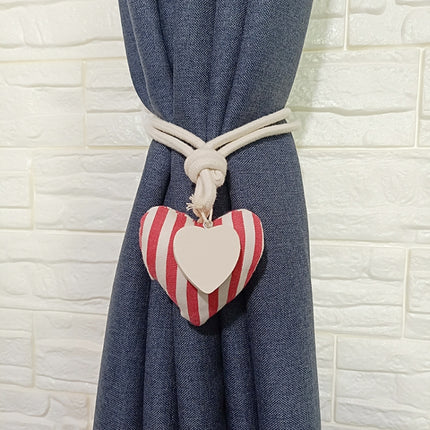 A005 Cotton And Linen Curtain Magnet Bandage Free Perforated Tassel Curtain Buckle(Red Stripes)-garmade.com