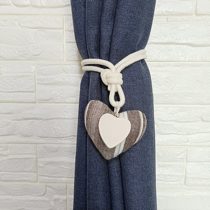 A005 Cotton And Linen Curtain Magnet Bandage Free Perforated Tassel Curtain Buckle(Coffee Stripes)-garmade.com
