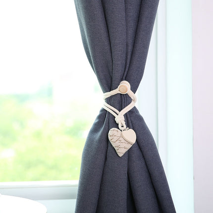 A005 Cotton And Linen Curtain Magnet Bandage Free Perforated Tassel Curtain Buckle(Coffee Letters)-garmade.com