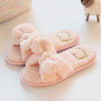 Furry Home Slippers Short Plush Indoor Home Slippers Owknot Slippers Women, Size: 36-37(Light Pink)-garmade.com