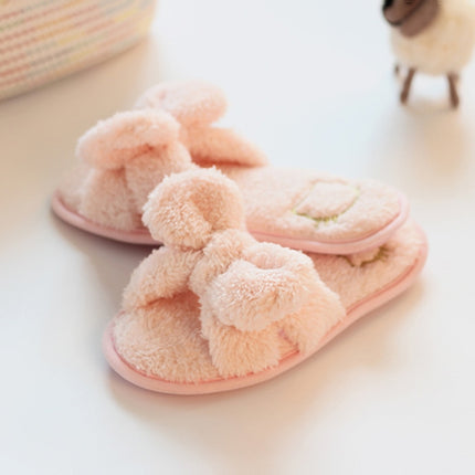 Furry Home Slippers Short Plush Indoor Home Slippers Owknot Slippers Women, Size: 36-37(Light Pink)-garmade.com