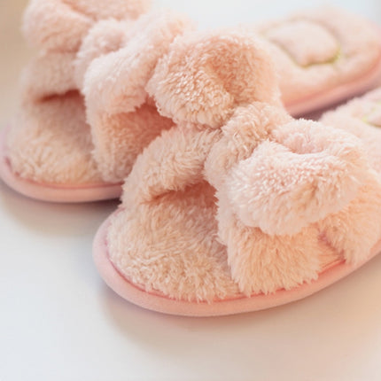 Furry Home Slippers Short Plush Indoor Home Slippers Owknot Slippers Women, Size: 36-37(Light Pink)-garmade.com