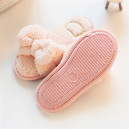 Furry Home Slippers Short Plush Indoor Home Slippers Owknot Slippers Women, Size: 36-37(Rose Red)-garmade.com