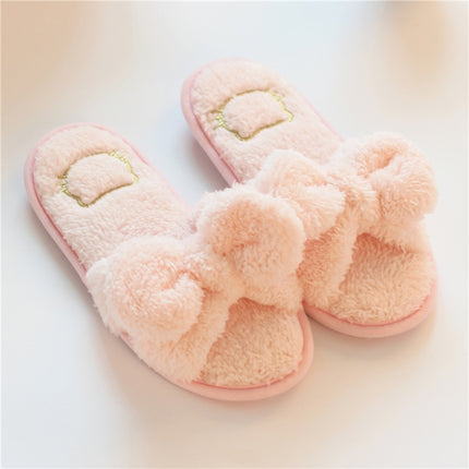 Furry Home Slippers Short Plush Indoor Home Slippers Owknot Slippers Women, Size: 38-39(Light Pink)-garmade.com