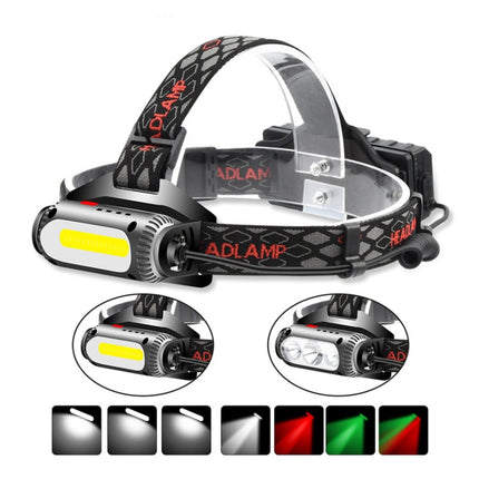 TG-TD113 T6+COB Head-Mounted USB Charging Rotating Multi-Function Headlight White Red And Green Three Light Sources Headlight (With 2 X 18650 Batteries)-garmade.com