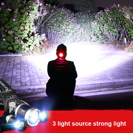 Strong Light Long-Range Rechargeable Three-Head Lamp Outdoor Fishing Lamp Led Head-Mounted Flashlight (3T6 Without Battery)-garmade.com