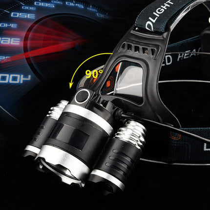 Strong Light Long-Range Rechargeable Three-Head Lamp Outdoor Fishing Lamp Led Head-Mounted Flashlight (1T6 x 2XPE Without Battery)-garmade.com